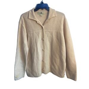 Womens Medium Cabelas Button Up Wool Blend Embroidered Heavy Cardigan Tan